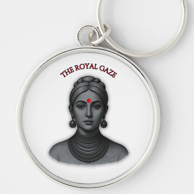 The Royal Gaze - Indian Queen Line Art Key Ring (Front)