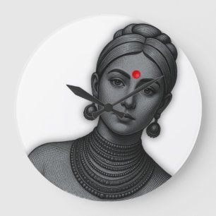 The Royal Gaze - Indian Queen Line Art Large Clock