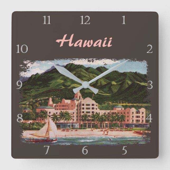 The Royal Hawaiian Hotel Custom Square Wall Clock (Front)