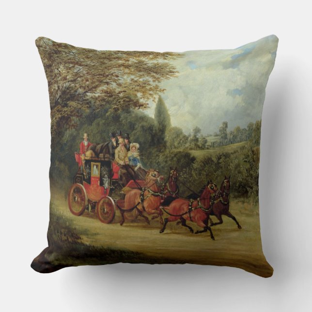 The Royal Mail Coach with Passengers (oil on canva Cushion (Front)