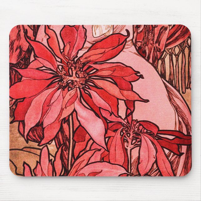 The Ruby Flower by Alphonse Mucha Vintage Art Mouse Pad (Front)