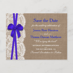 The Rustic Blue Bow Collection Save The Date Announcement Postcard