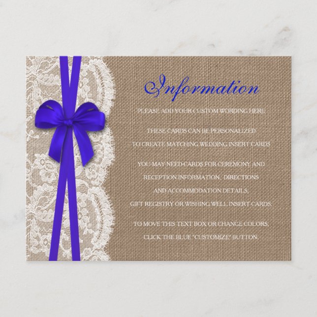 The Rustic Blue Bow Wedding Collection Detail Enclosure Card (Front)