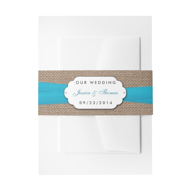 The Rustic Blue Bow Wedding Collection Invitation Belly Band (Front Example)