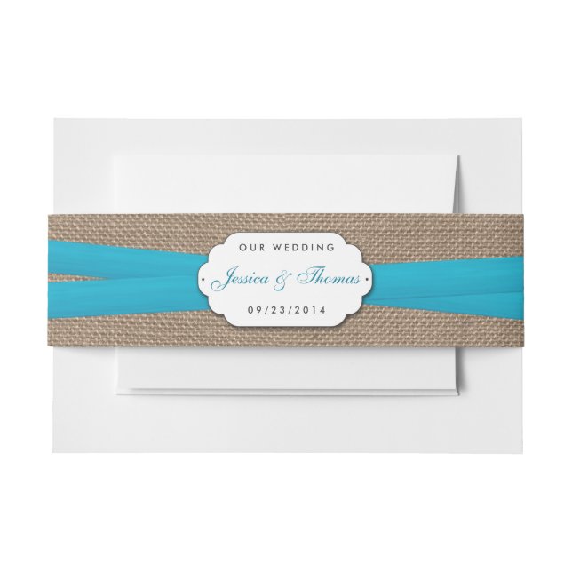 The Rustic Blue Bow Wedding Collection Invitation Belly Band (Front Example)