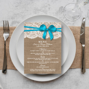 The Rustic Blue Bow Wedding Collection Menu Card