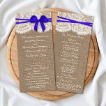 The Rustic Blue Bow Wedding Collection Programs<br><div class="desc">The rustic blue bow wedding collection is a stunning design featuring a lovely rustic burlap effect background with a romantic vintage white lace effect trim and a stunning blue bow. These programs can be personalised for your special occasion and would make the perfect template for weddings, bridal showers, engagement parties,...</div>
