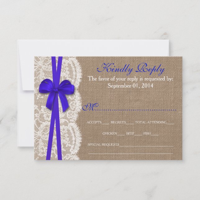 The Rustic Blue Bow Wedding Collection RSVP Card (Front)
