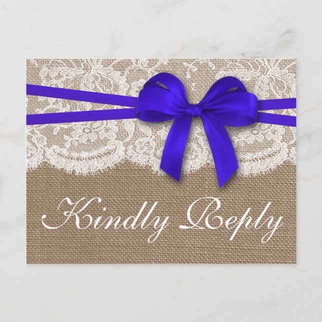 The Rustic Blue Bow Wedding Collection RSVP Invitation Postcard (Front)