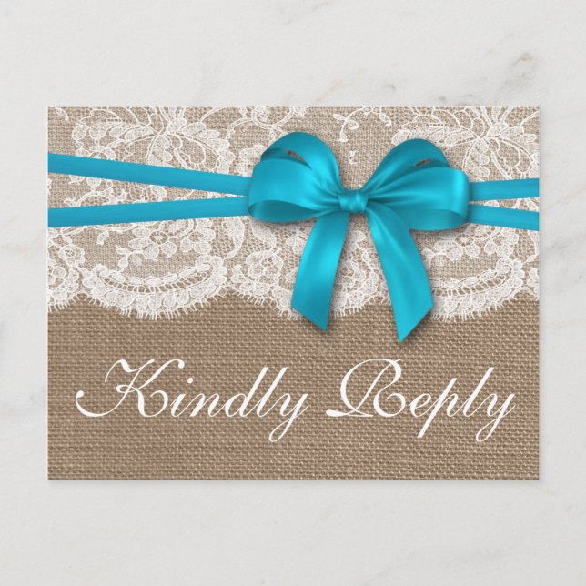 The Rustic Blue Bow Wedding Collection RSVP Invitation Postcard (Front)