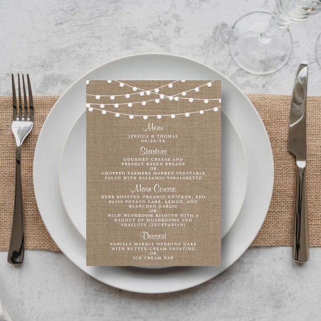 The Rustic Burlap String Lights Wedding Collection Menu (Creator Uploaded)