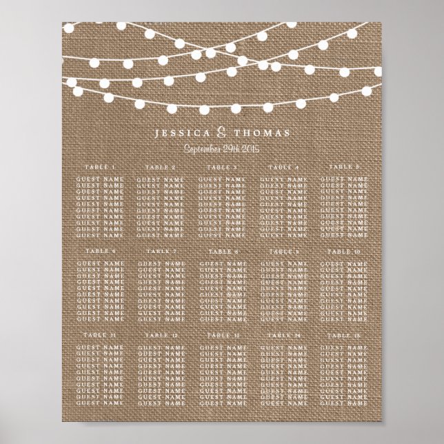 The Rustic Burlap String Lights Wedding Collection Poster (Front)