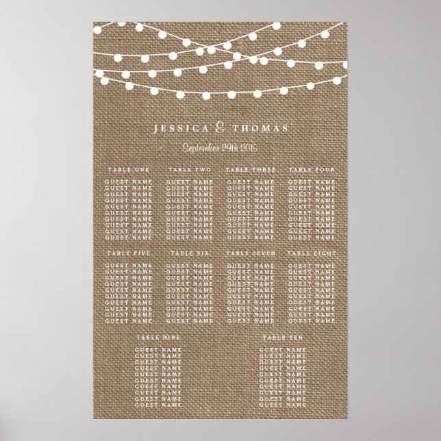 The Rustic Burlap String Lights Wedding Collection Poster (Front)