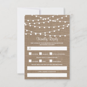 The Rustic Burlap String Lights Wedding Collection RSVP Card