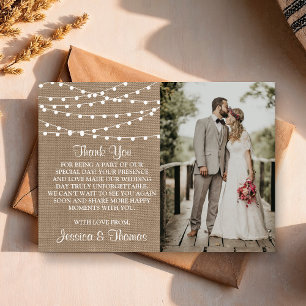 The Rustic Burlap String Lights Wedding Collection Thank You Card