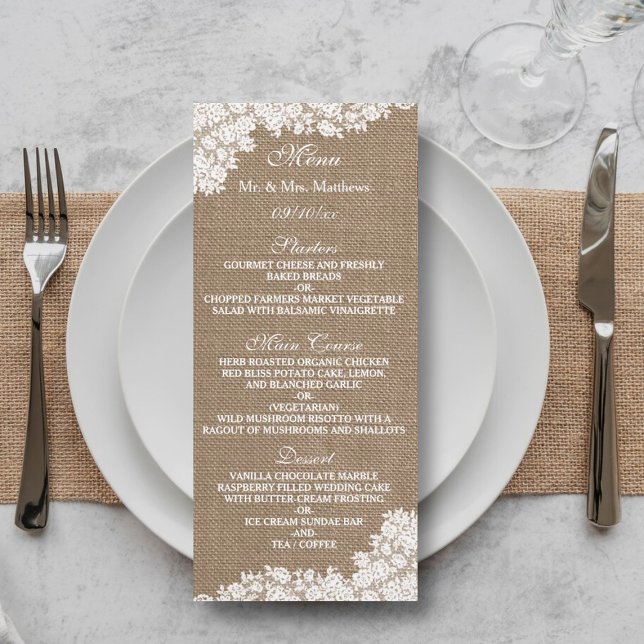 The Rustic Burlap & Vintage White Lace Collection Menu (Creator Uploaded)