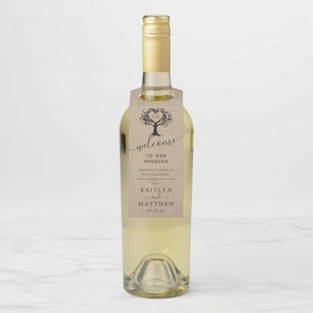 The Rustic Heart Tree Wedding Collection Bottle Tag (On Bottle)