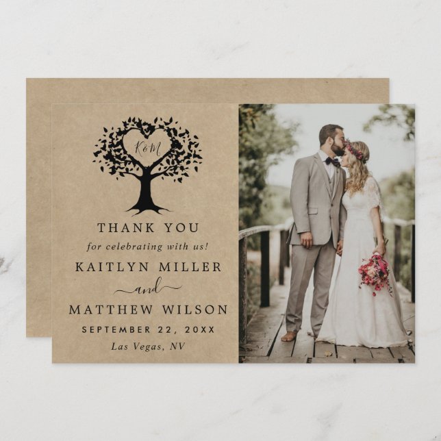 The Rustic Heart Tree Wedding Collection Photo Thank You Card (Front/Back)