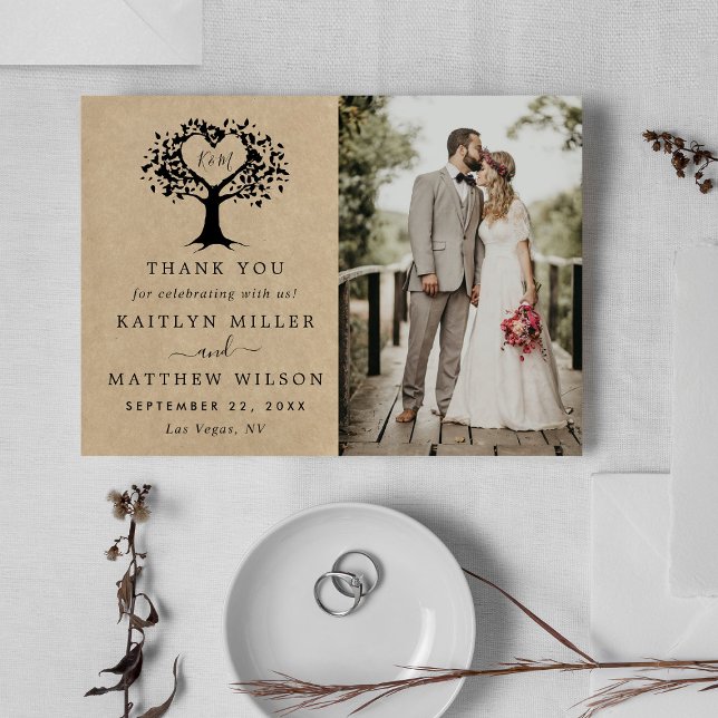 The Rustic Heart Tree Wedding Collection Photo Thank You Card (Creator Uploaded)