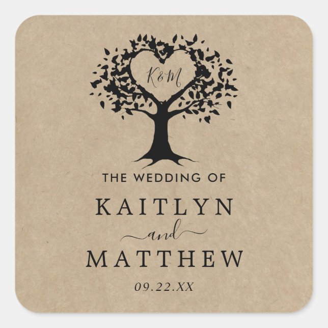 The Rustic Heart Tree Wedding Collection Square Sticker (Front)