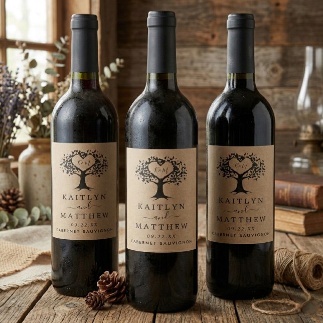 The Rustic Heart Tree Wedding Collection Wine Label (Creator Uploaded)