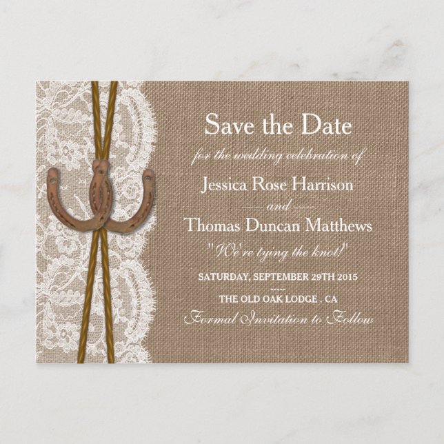 The Rustic Horseshoe Collection Save The Date Announcement Postcard (Front)