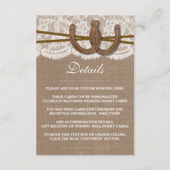 The Rustic Horseshoe Wedding Collection Enclosure Card (Front)
