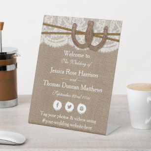 The Rustic Horseshoe Wedding Collection Welcome Pedestal Sign