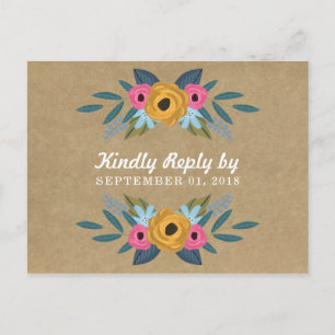 The Rustic Kraft Floral Wreath Wedding Collection Invitation Postcard