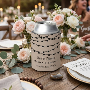 The Rustic Kraft String Lights Wedding Collection Can Cooler