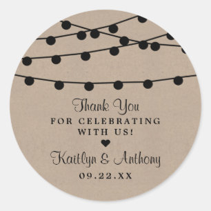 The Rustic Kraft String Lights Wedding Collection Classic Round Sticker