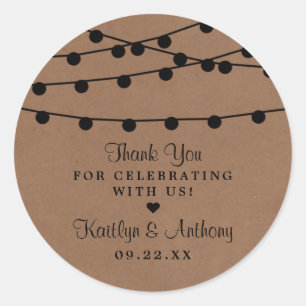 The Rustic Kraft String Lights Wedding Collection Classic Round Sticker