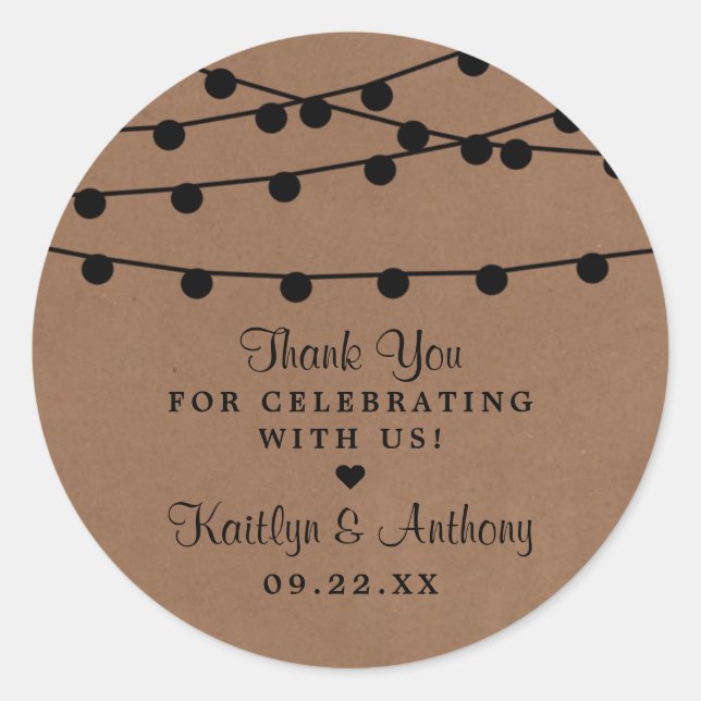 The Rustic Kraft String Lights Wedding Collection Classic Round Sticker (Front)
