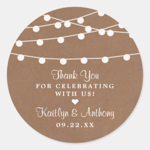 The Rustic Kraft String Lights Wedding Collection Classic Round Sticker