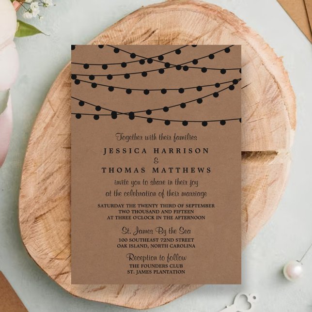 The Rustic Kraft String Lights Wedding Collection Invitation (Creator Uploaded)
