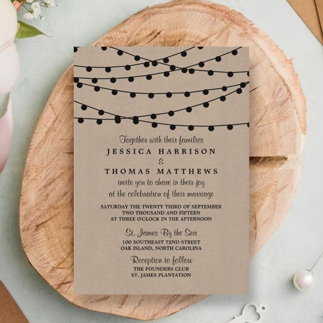 The Rustic Kraft String Lights Wedding Collection Invitation (Creator Uploaded)