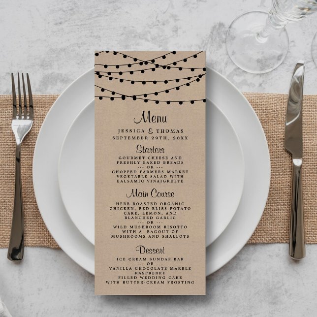 The Rustic Kraft String Lights Wedding Collection Menu (Creator Uploaded)