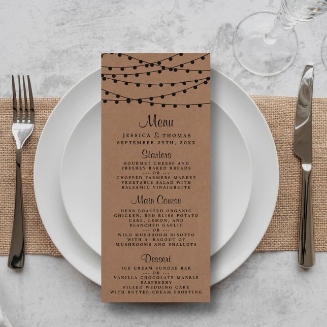 The Rustic Kraft String Lights Wedding Collection Menu (Creator Uploaded)