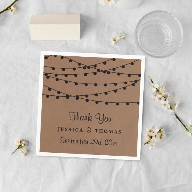 The Rustic Kraft String Lights Wedding Collection Napkin (Creator Uploaded)