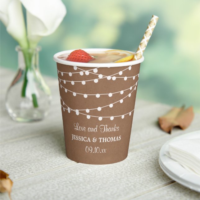 The Rustic Kraft String Lights Wedding Collection Paper Cups (Insitu)