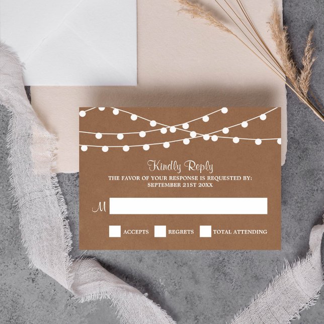 The Rustic Kraft String Lights Wedding Collection RSVP Card (Creator Uploaded)