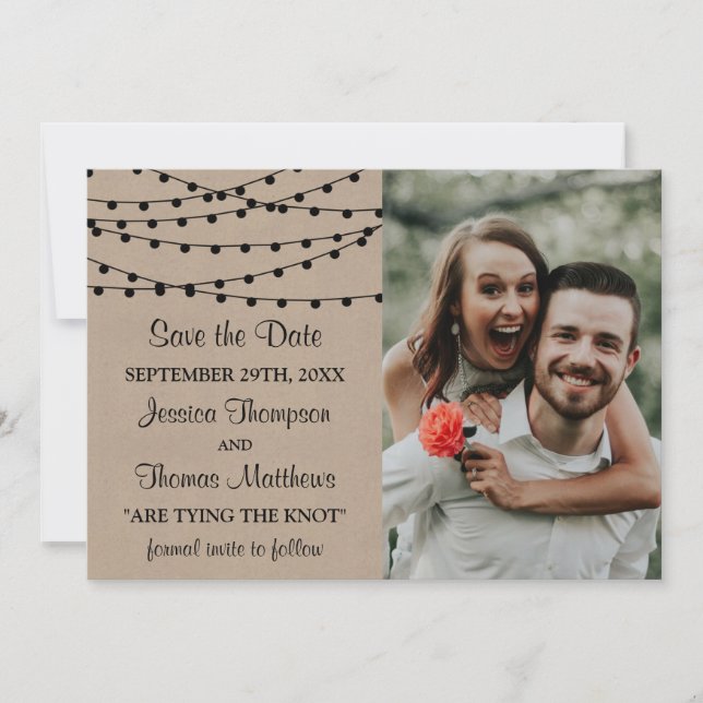 The Rustic Kraft String Lights Wedding Collection Save The Date (Front)