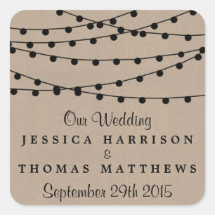 The Rustic Kraft String Lights Wedding Collection Square Sticker