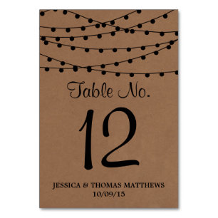 The Rustic Kraft String Lights Wedding Collection Table Number