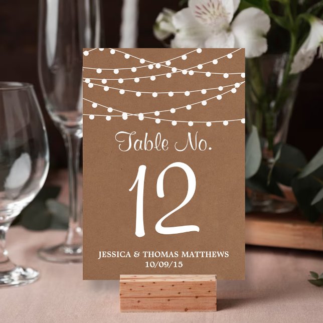 The Rustic Kraft String Lights Wedding Collection Table Number (Creator Uploaded)