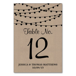 The Rustic Kraft String Lights Wedding Collection Table Number