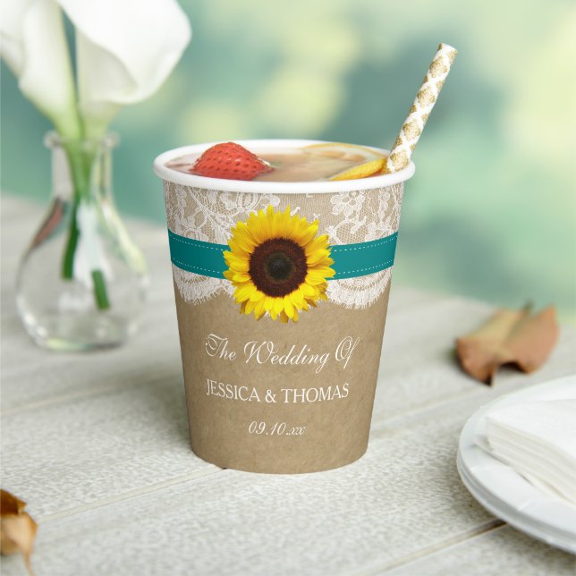 The Rustic Kraft Sunflower Wedding Collection Paper Cups (Insitu)