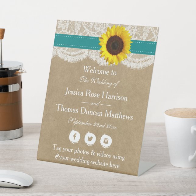The Rustic Kraft Sunflower Wedding Collection Pedestal Sign (In SItu)