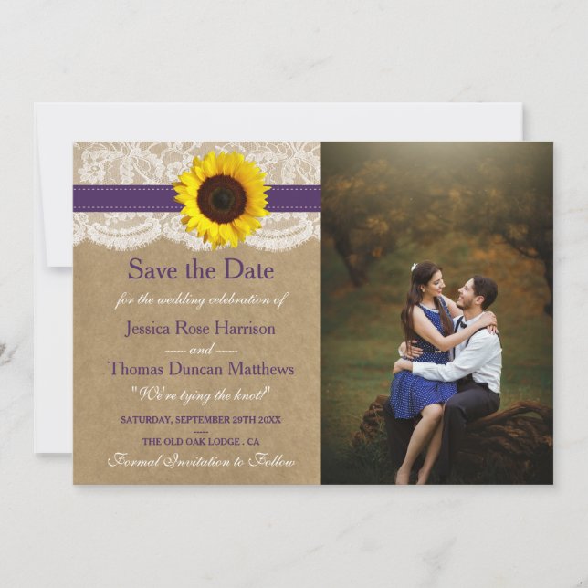 The Rustic Kraft Sunflower Wedding Collection Save The Date (Front)
