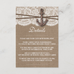 The Rustic Nautical Anchor Wedding Collection Enclosure Card